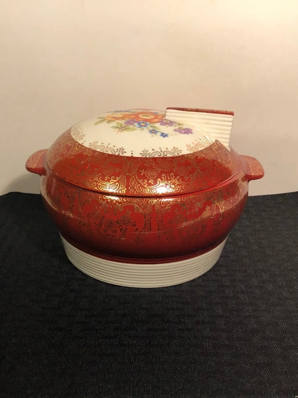 Limoges Triumph Meissen Rose Maroon Emperor Covered Serving Bowl Deco American